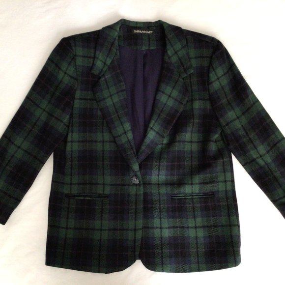 Savannah - Green, blue. black, and purple plaid wool blazer - Picture 3 of 7
